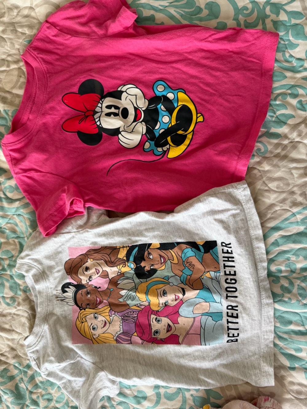 Disney Girls' Minnie Mouse Pink Tee & Disney Princesses Gray Tee - Set of 2